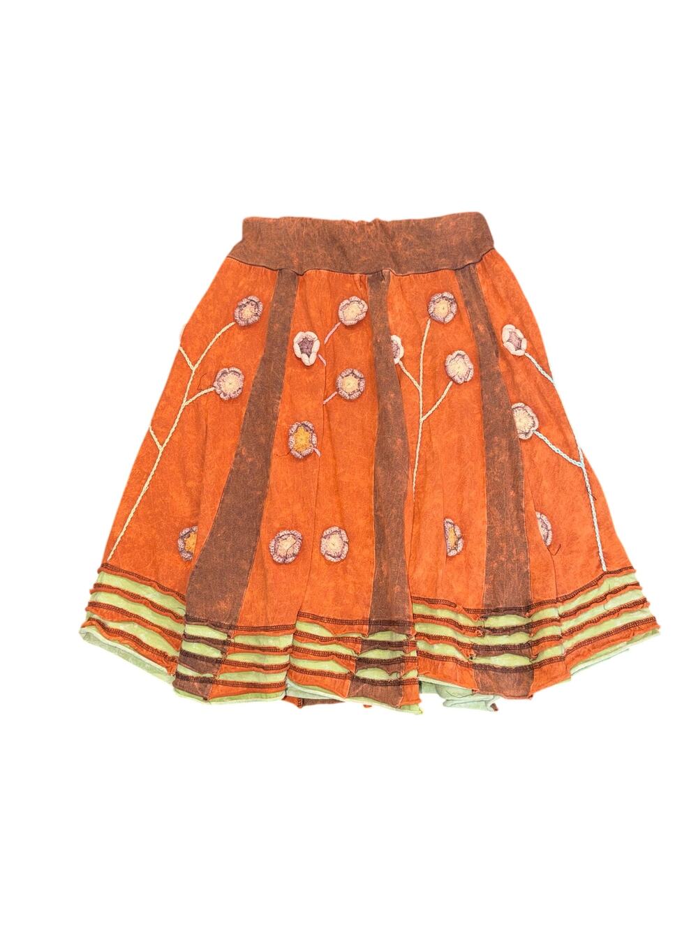 Rising International Boho Acid Wash Floral Embroidered Skirt Small cottagecore
